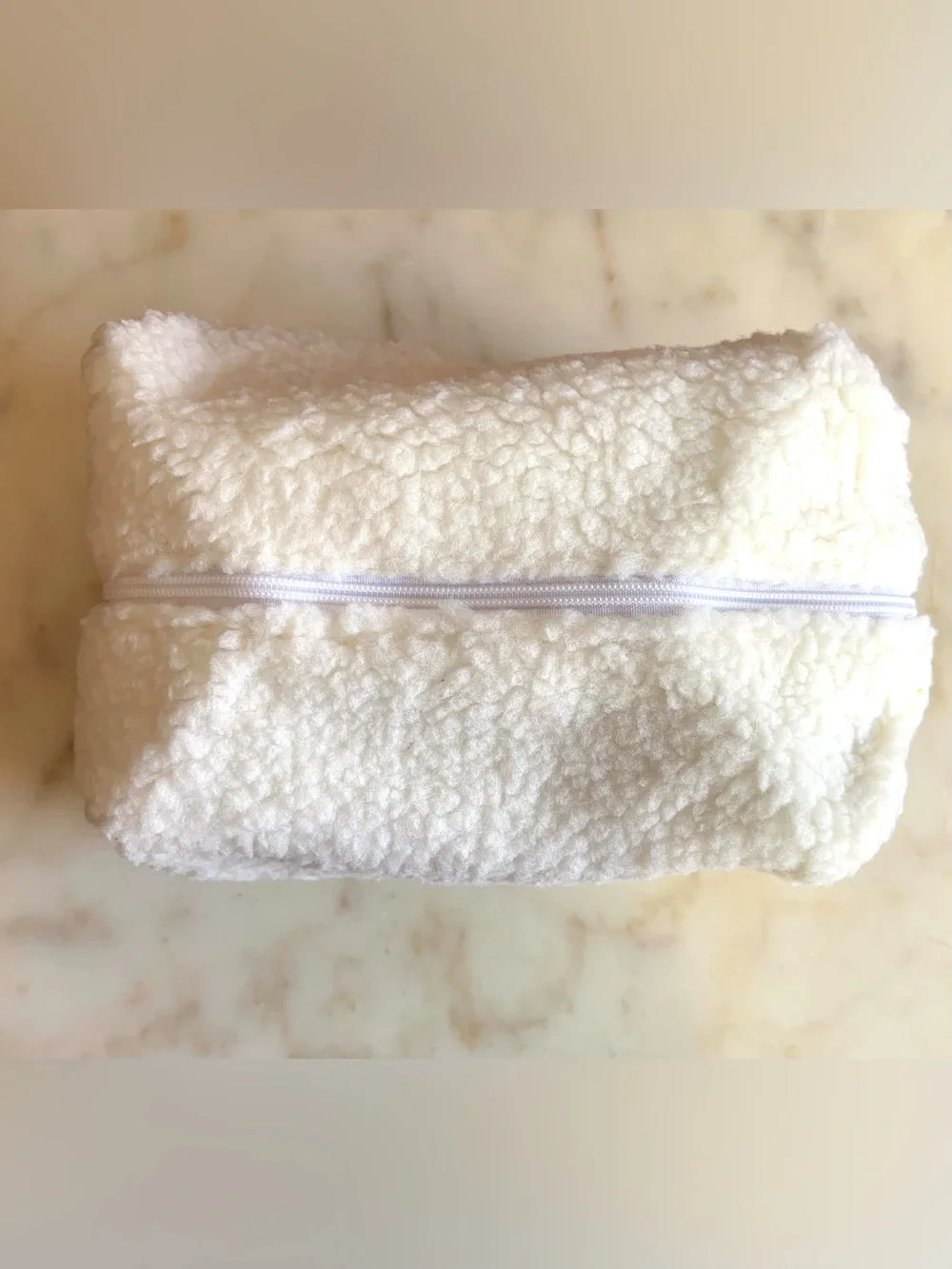 Adorable White Fuzzy Cosmetic Travel Bag